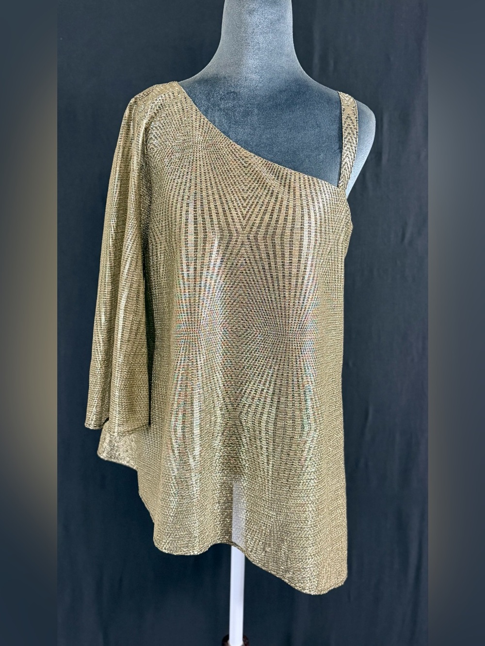 Chenault women’s Top Metallic Gold One-Shoulder Draped Geometric Asymmetrical